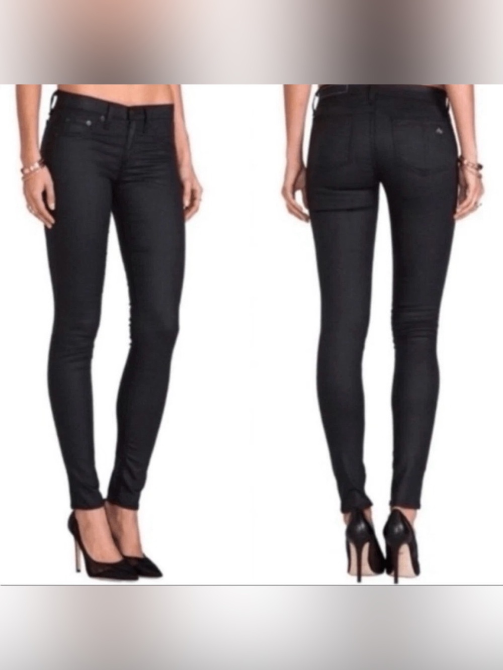 rag & bone Intermix Coated Zipper Capri Skinny Jeans Shoreditch Black Size 26